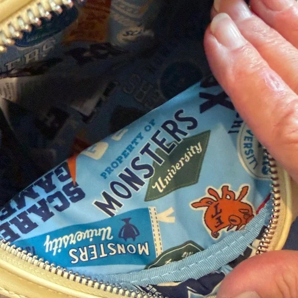 Disney Monsters University varsity jacket Navy and Cream Backpack 10 x 8 - Picture 4 of 10